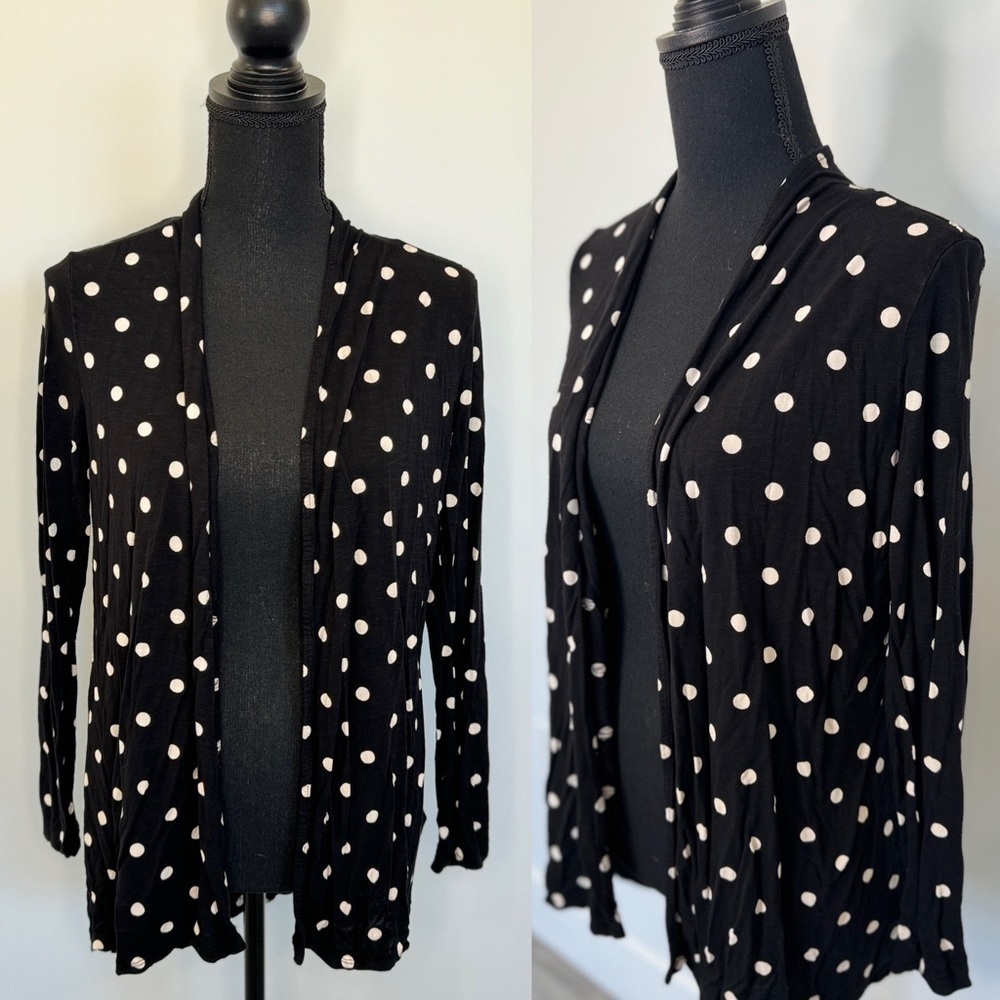 H&M Black Polka Dot Front Open Long Sleeve Cardigan (S)